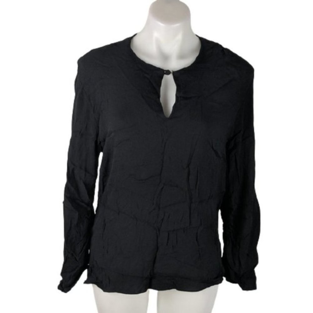 Morrison Top Size 2 Small Black Long Sleeve Keyhole Round Neckline Button